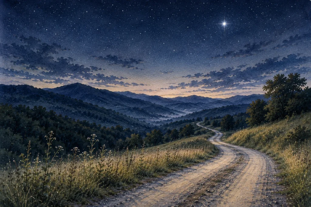 dolly-parton-mountain-road-night-watercolour